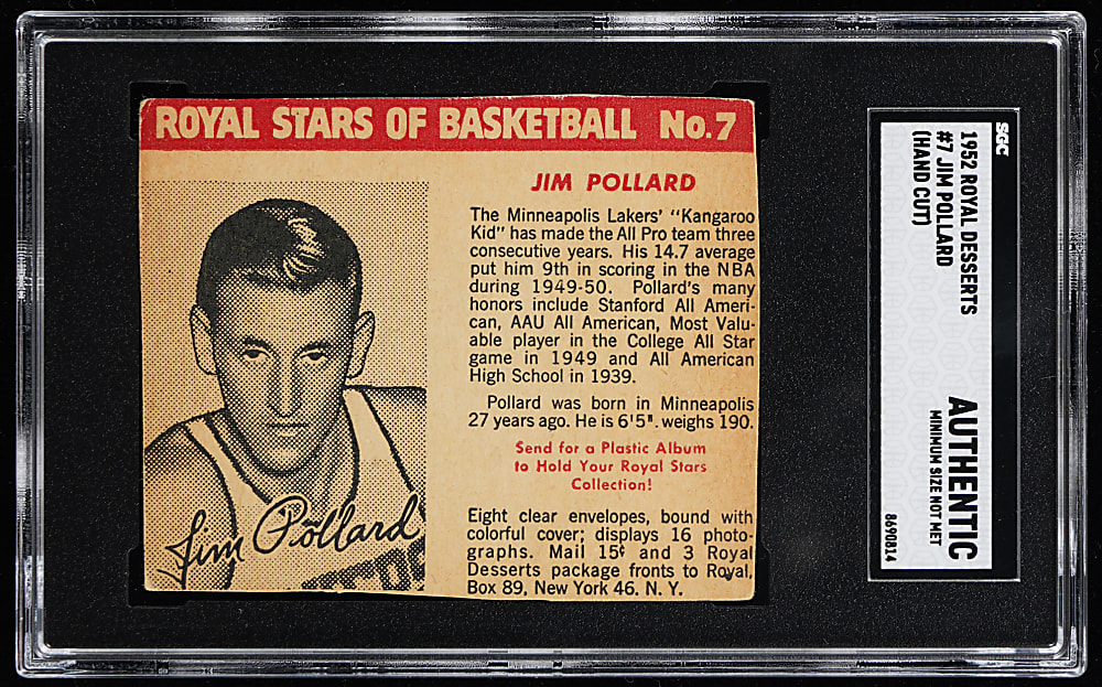 1952 Royal Desserts Basketball #7 Jim Pollard SGC Authentic