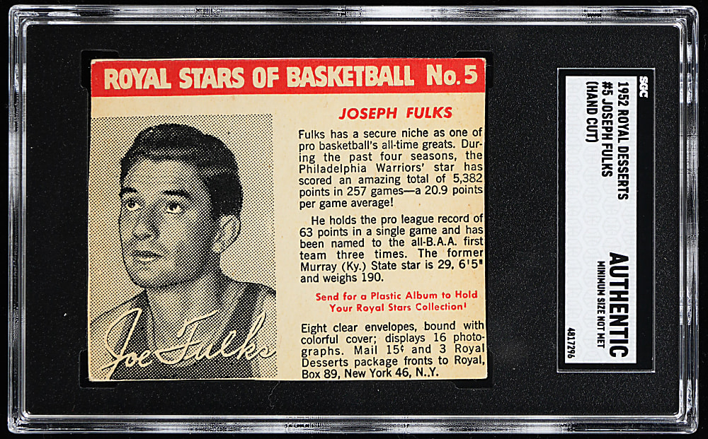 1952 Royal Desserts Basketball #5 Joseph Fulks SGC Authentic