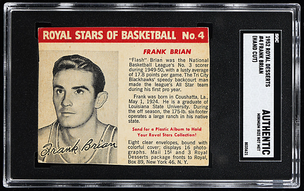 1952 Royal Desserts Basketball #4 Frank Brian SGC Authentic
