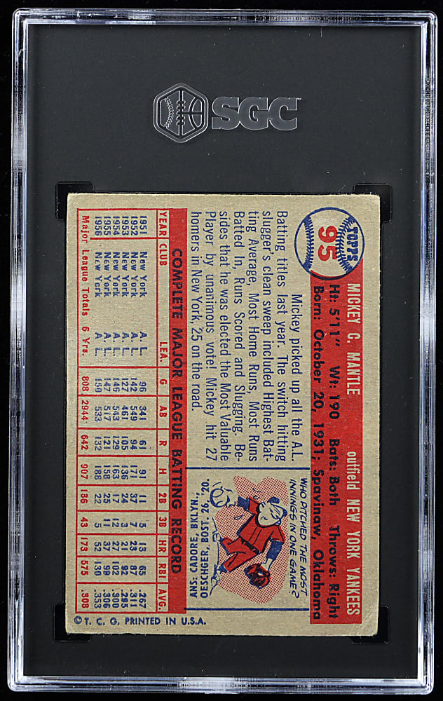 1957 Topps #95 Mickey Mantle SGC Authentic