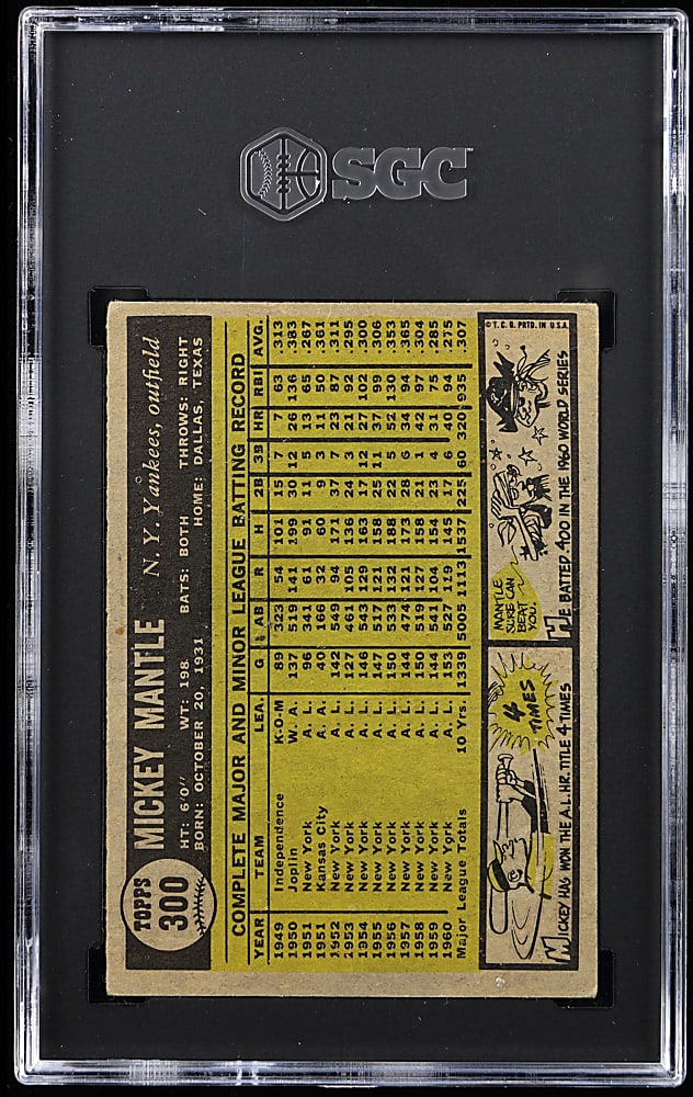 1961 Topps #300 Mickey Mantle SGC VG/EX 4