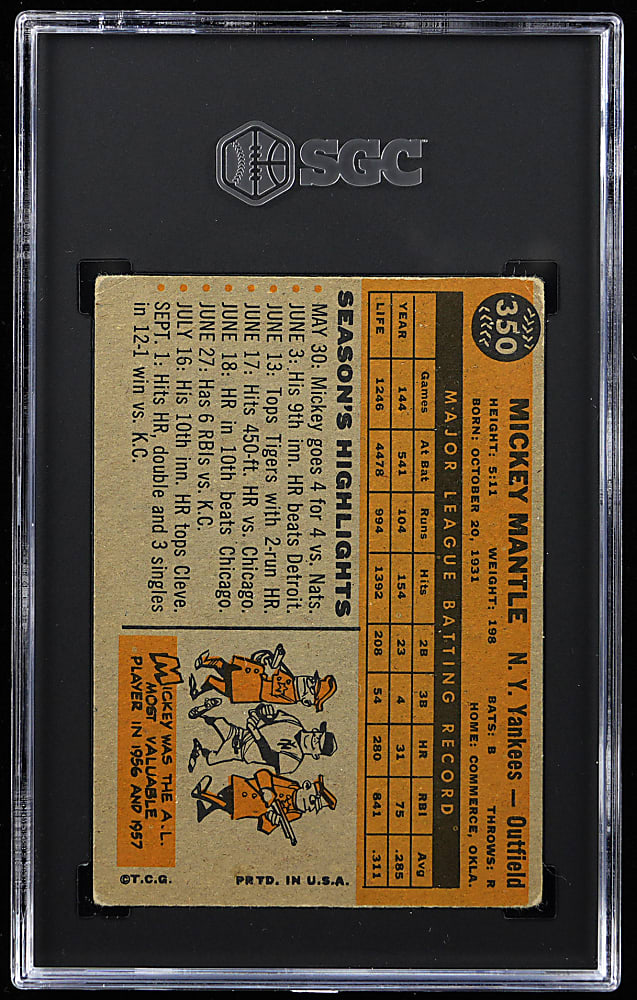 1960 Topps #350 Mickey Mantle SGC VG+ 3.5