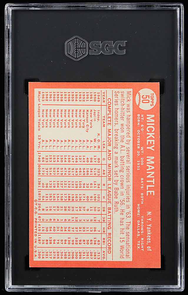 1964 Topps #50 Mickey Mantle SGC EX 5