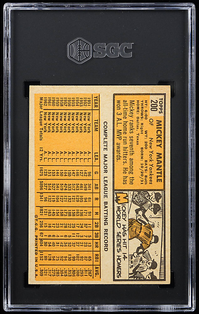 1963 Topps #200 Mickey Mantle SGC VG/EX+ 4.5