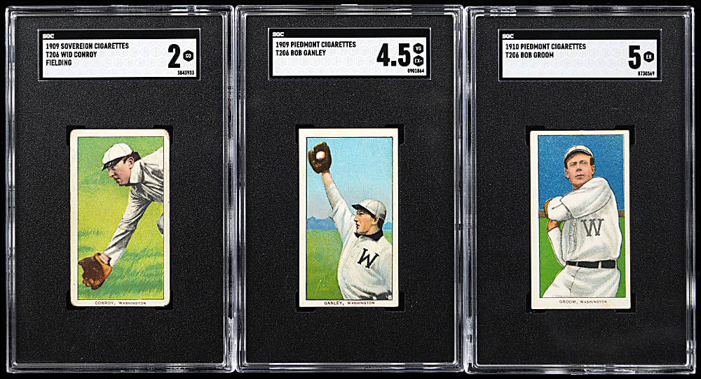 1909-1911 T206 White Borders Washington Senators SGC Graded Trio with VG-EX+ 4.5, EX  5 & Sovereign