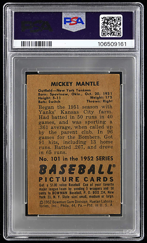1952 Bowman #101 Mickey Mantle PSA VG-EX 4