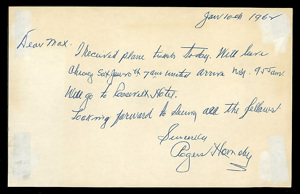 1962 Rogers Hornsby Signed Handwritten Letter - PSA/DNA Mint 9