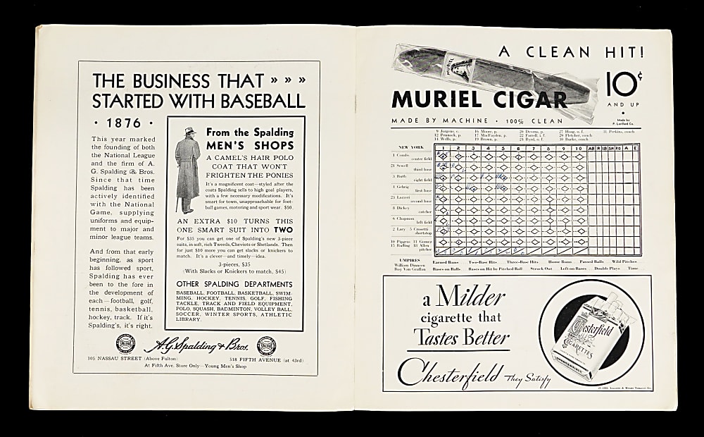 1932 World Series Program Scored for Game 3 "Babe Ruth's Called Shot" - Gehrig & Ruth 2 Home Runs Each