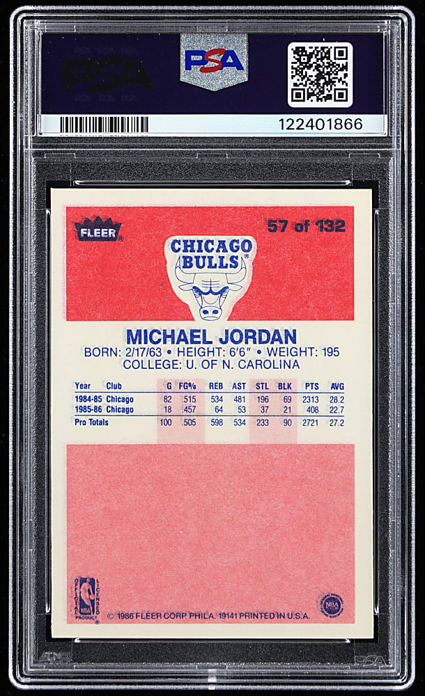 1986-1987 Fleer Basketball #57 Michael Jordan Rookie PSA EX-MT 6
