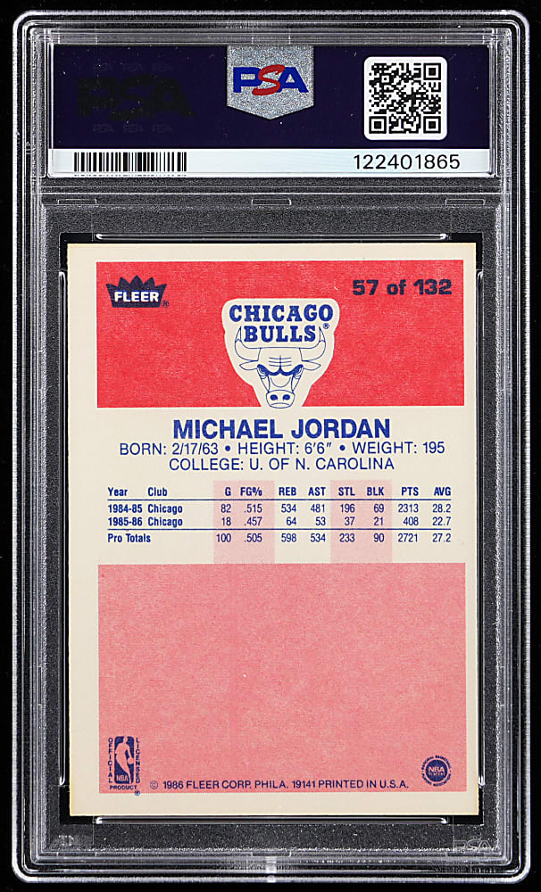 1986-1987 Fleer Basketball #57 Michael Jordan Rookie PSA NM 7