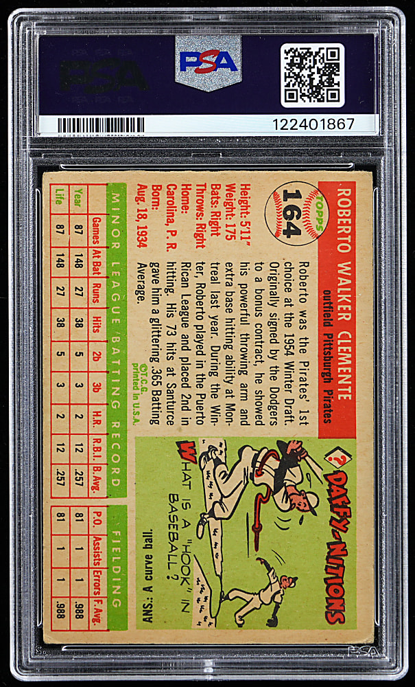 1955 Topps #164 Roberto Clemente Rookie PSA VG 3