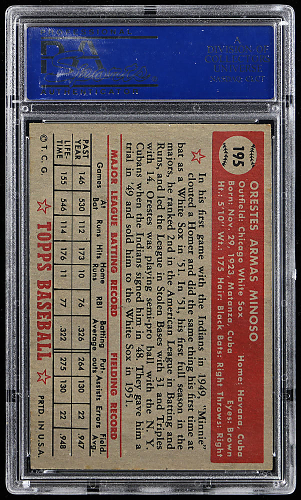 1952 Topps #195 Orestes "Minnie" Miñoso Rookie PSA EX-MT 6