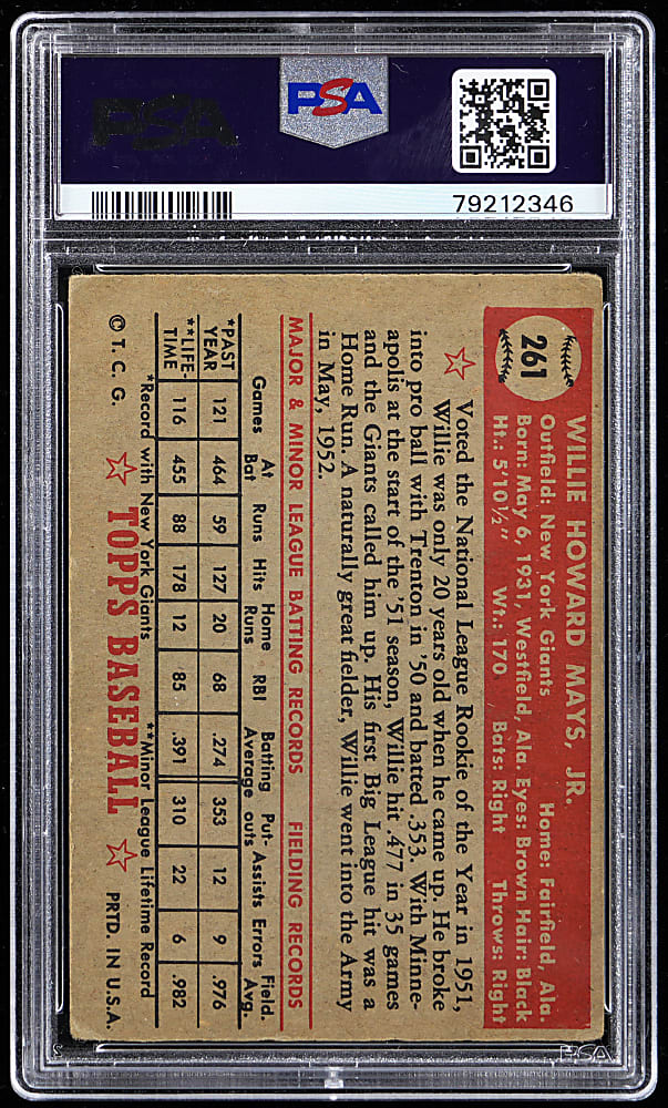 1952 Topps #261 Willie Mays PSA GOOD+ 2.5