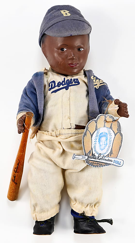 1950 Allied Grand Mfg. Co. Jackie Robinson Doll with Original Cap, Uniform, Jacket & Bat - Attractive Condition!