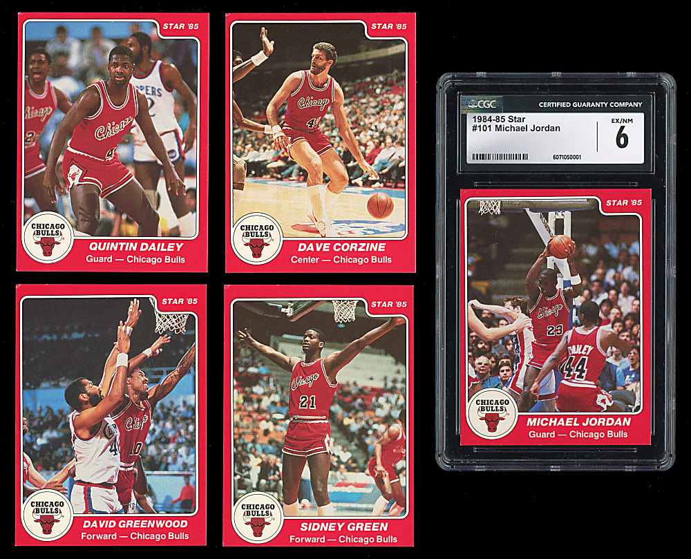 1984-1985 Star Basketball Chicago Bulls Complete Set (12) with #101 Michael Jordan Rookie CGC EX/NM 6