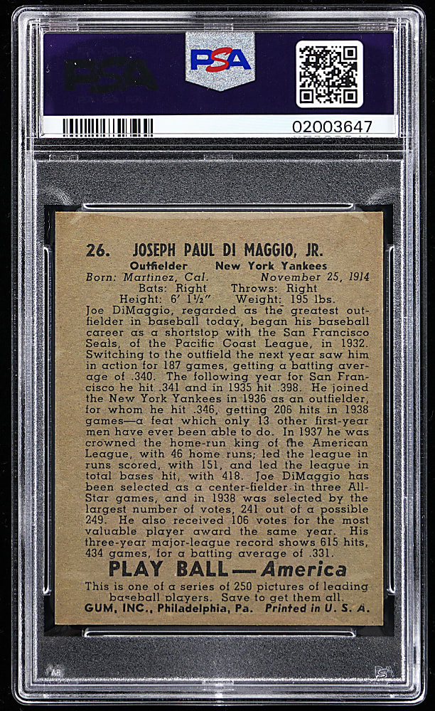 1939 Play Ball #26 Joe DiMaggio PSA NM-MT 8 (oc)
