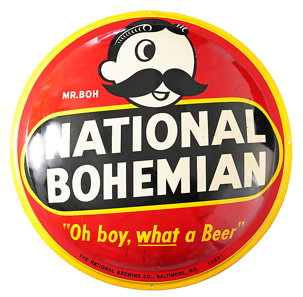 1950's National Bohemian Mr. Boh Huge 42" Bubble Dome Metal Advertising Sign - Attractive Condition!