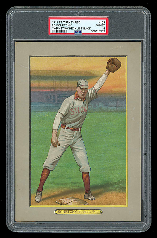 1911 T3 Turkey Red Cabinets #103 Ed Konetchy Checklist Back PSA VG-EX 4