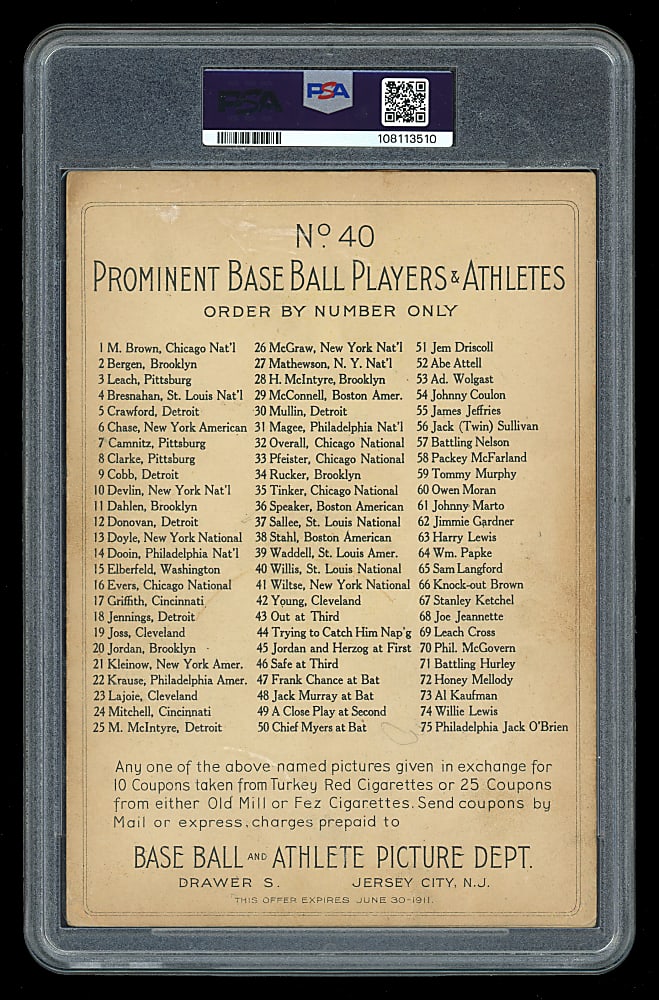 1911 T3 Turkey Red Cabinets #40 Vic Willis Pittsburgh & St. Louis Checklist Back PSA GOOD 2 (mk)