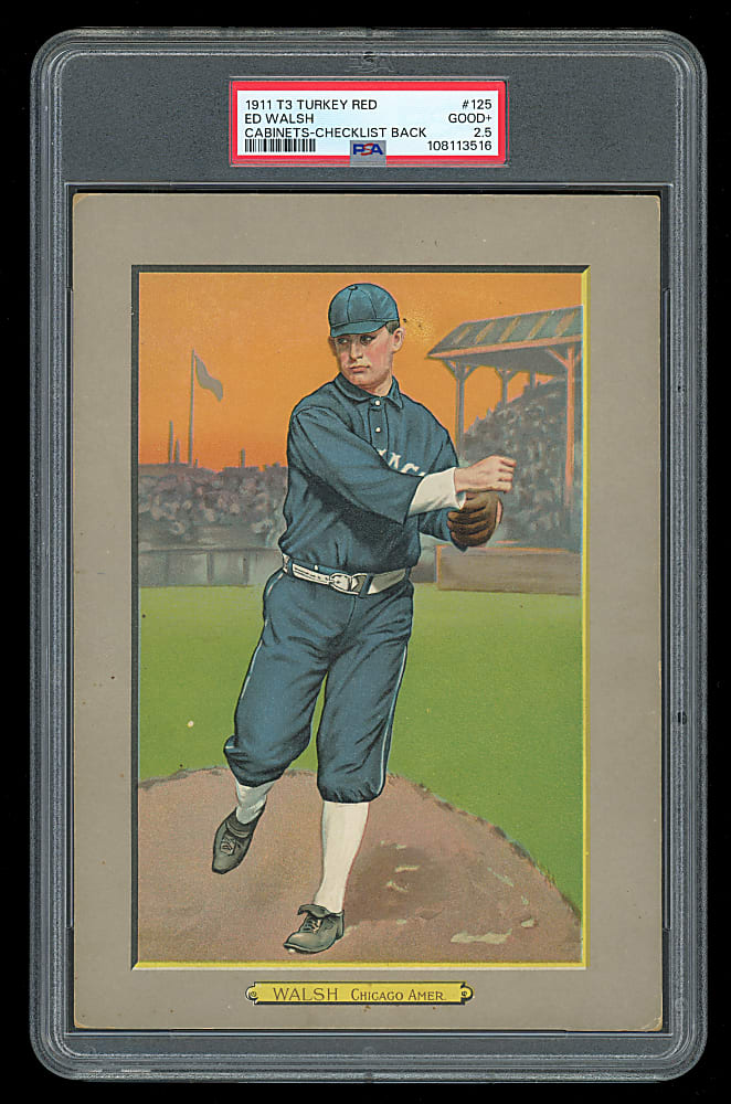 1911 T3 Turkey Red Cabinets #125 Ed Walsh Checklist Back PSA GOOD+ 2.5