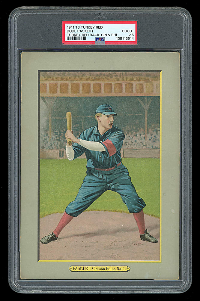 1911 T3 Turkey Red Cabinets #112 Dode Paskert Cincinnati & Philadelphia Ad Back PSA GOOD+ 2.5