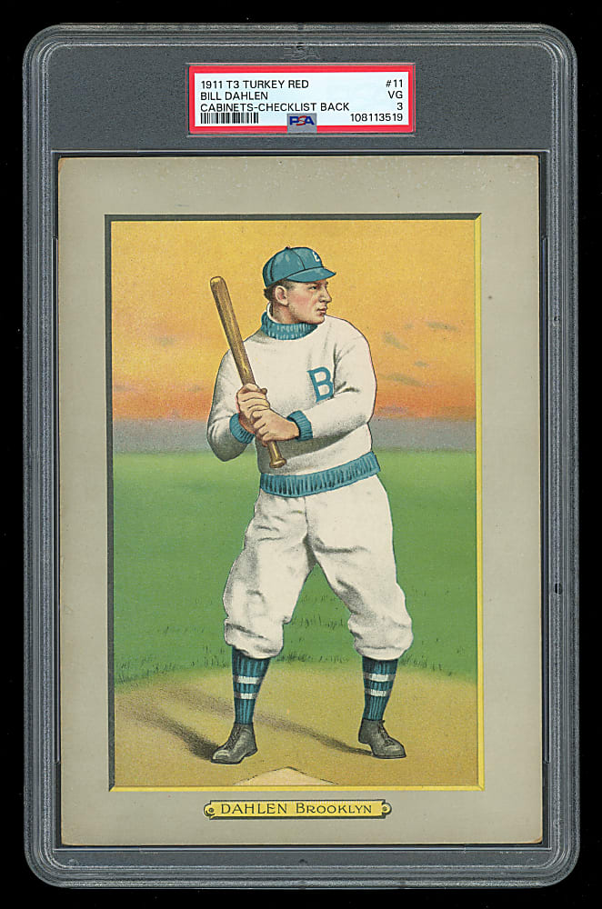 1911 T3 Turkey Red Cabinet #11 Bill Dahlen Checklist Back PSA VG 3