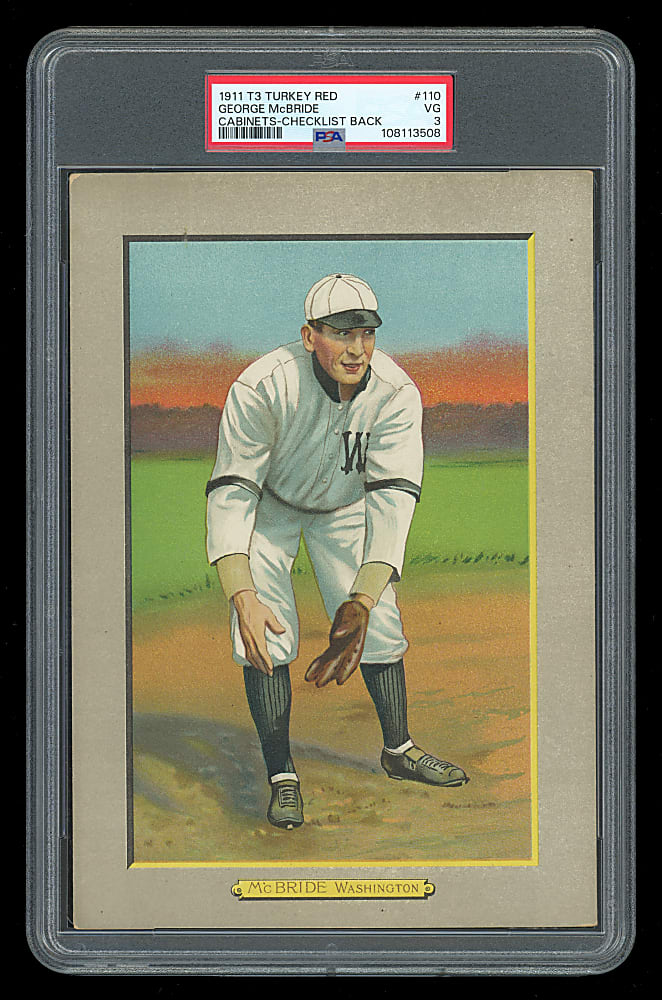 1911 T3 Turkey Red Cabinets #110 George McBride Checklist Back PSA VG 3