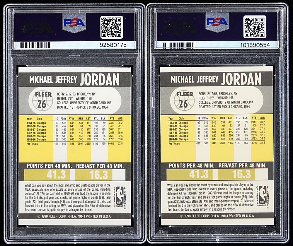 1990-1991 Fleer Basketball #26 Michael Jordan PSA GEM MINT 10 Pair