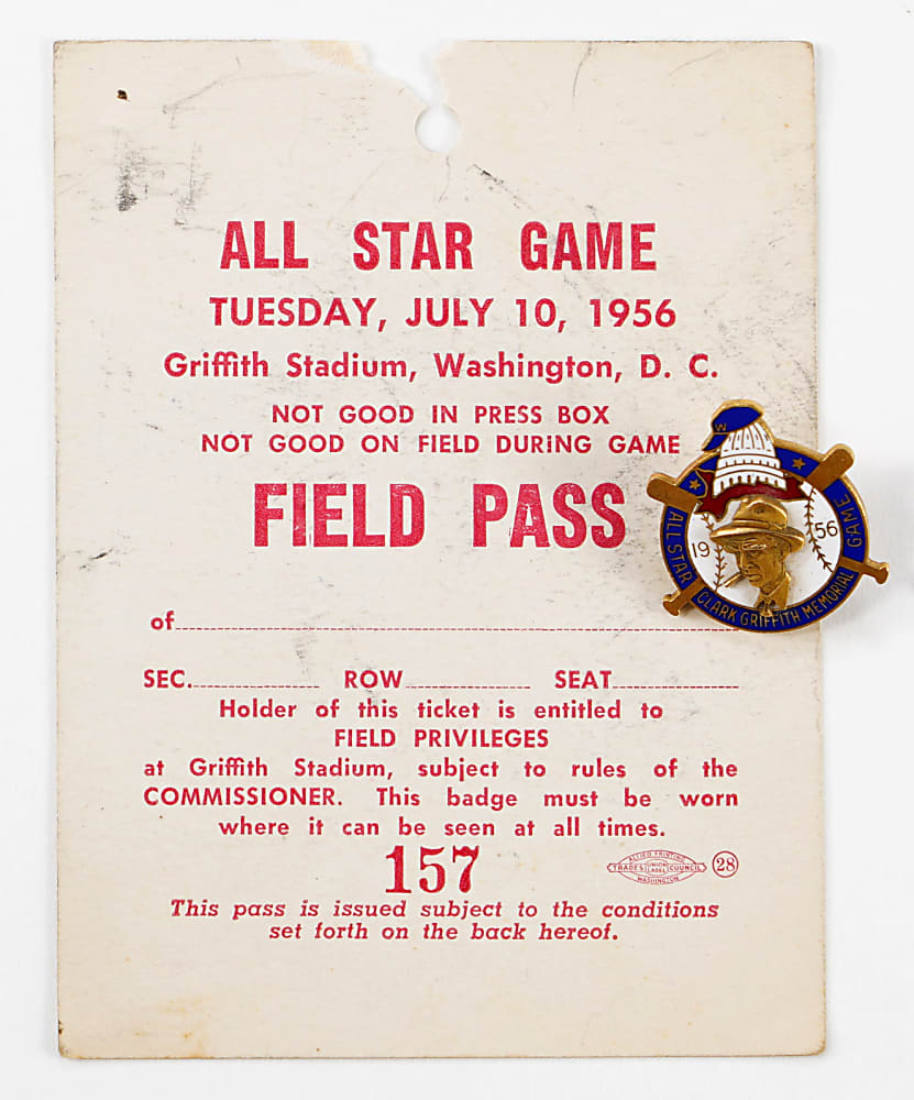 1956 MLB All-Star Game (Washington, DC) Official Press Pin & Parking Pass Pair