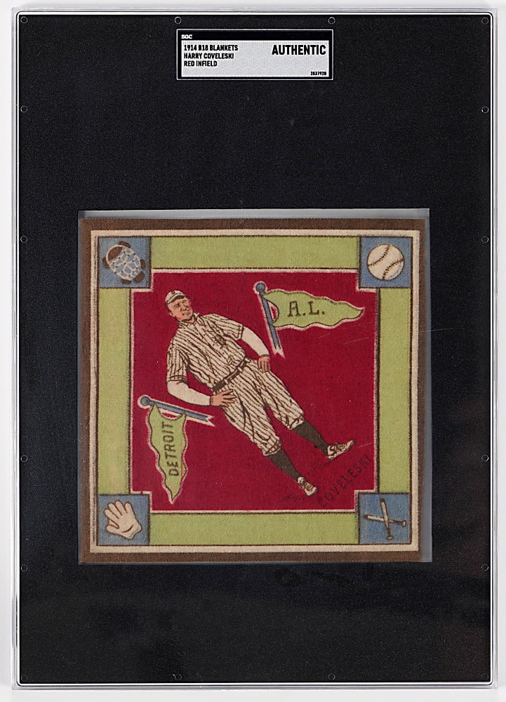 Extremely Rare 1914 B18 Blankets Harry Coveleski Red Infield SGC Authentic - Population 1