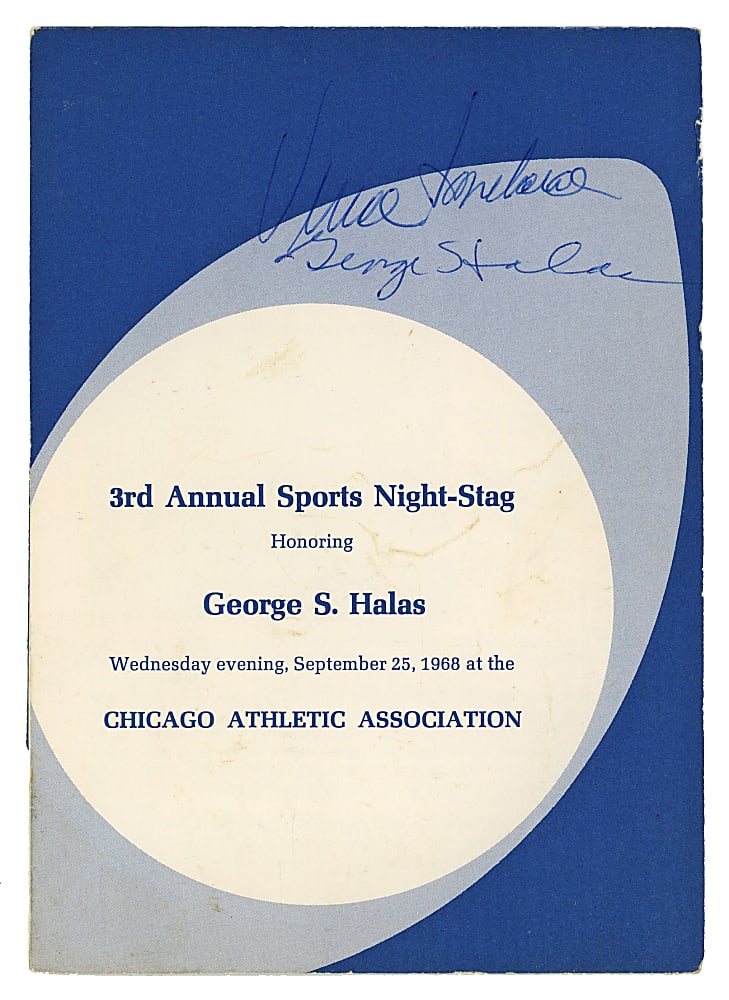 1968 Vince Lombardi and George Halas Dual-Signed Chicago Athletic Association 3rd Annual Sports Night-Stag Banquet Program