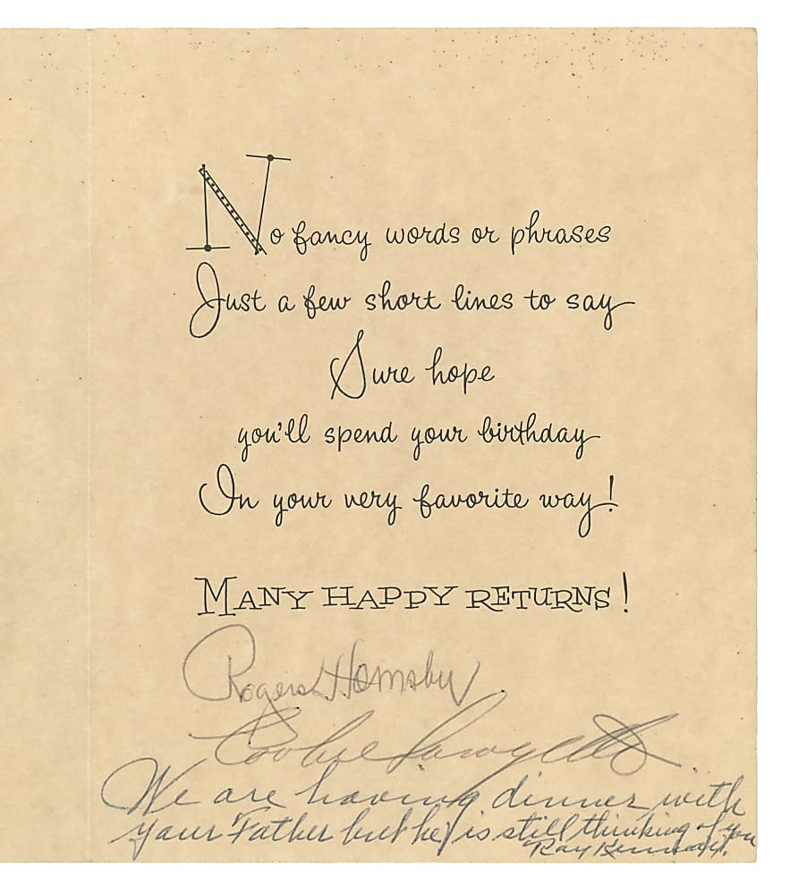 1962 New York Mets Coach/Scout Multi-Signed Birthday Card with Rogers Hornsby, "Cookie" Lavagetto & Ray Kennedy