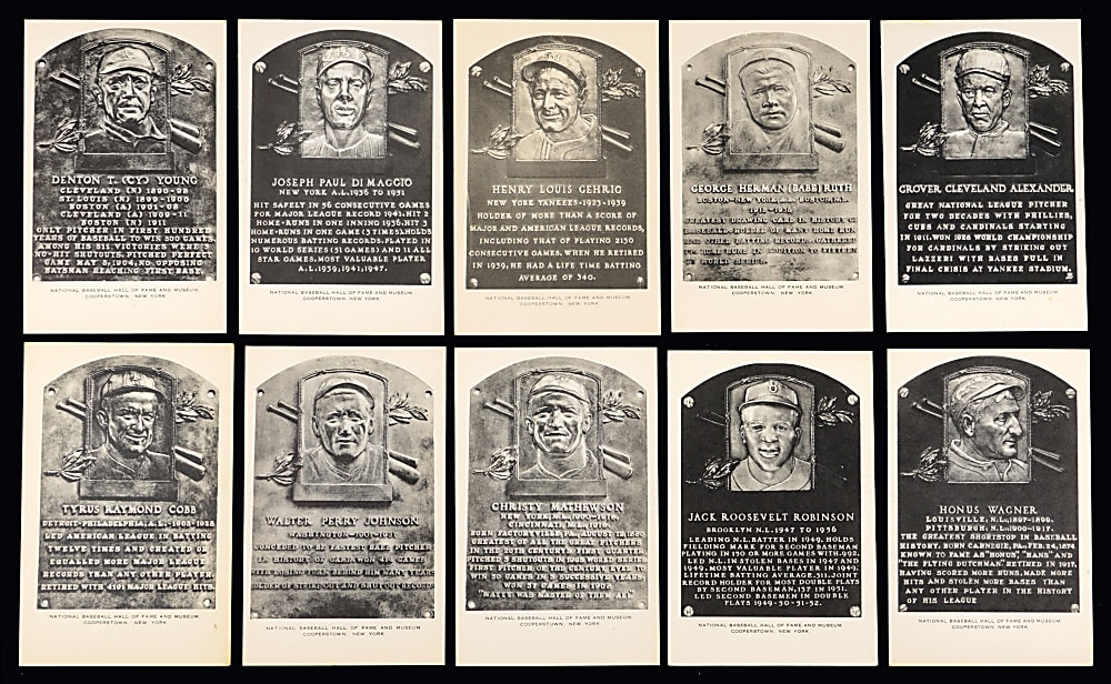 1953-1963 Artvue Hall of Fame Plaque Postcards Complete Set (94) with 35 Type I