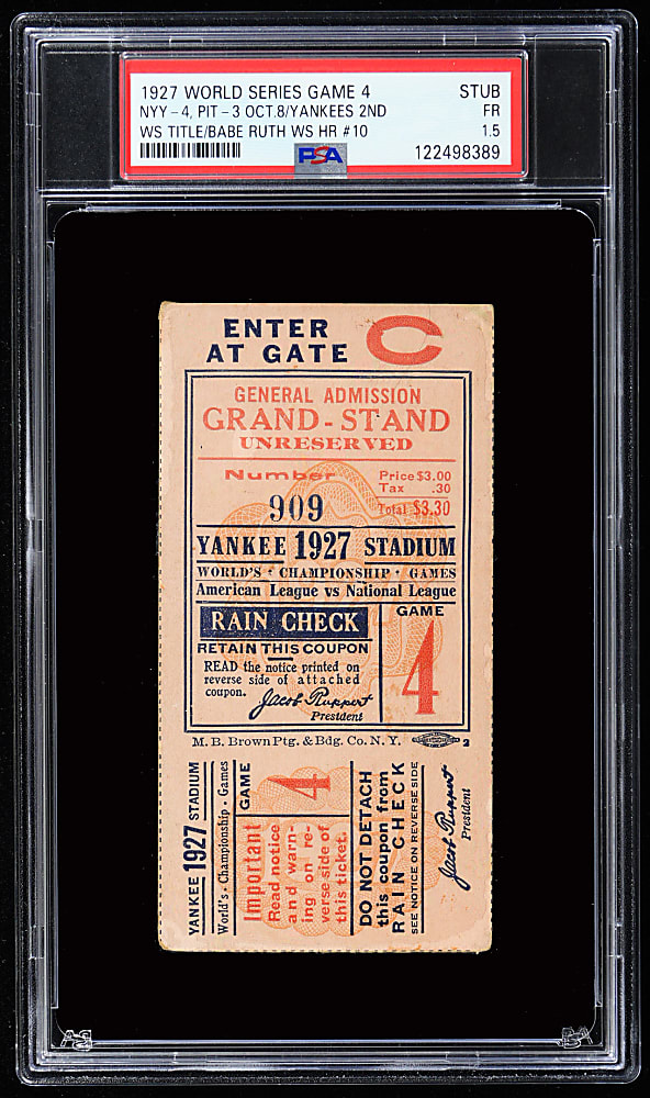 1927 World Series Game 4 New York Yankees Clincher Ticket Stub – PSA FAIR 1.5