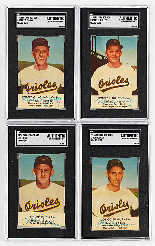 1954 Esskay Hot Dogs Baltimore Orioles SGC Authentic Graded Group (4)