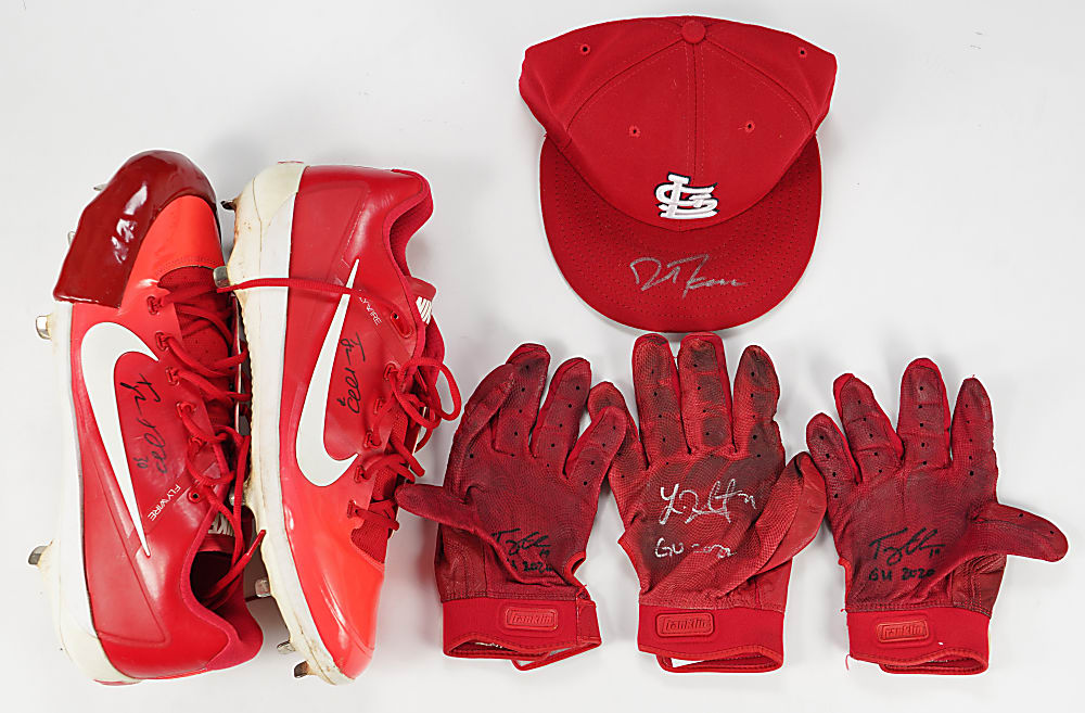2012-2022 St. Louis Cardinals Signed Game-Used Equipment Collection (5) with Lars Nootbaar, Tommy Edman & David Freese