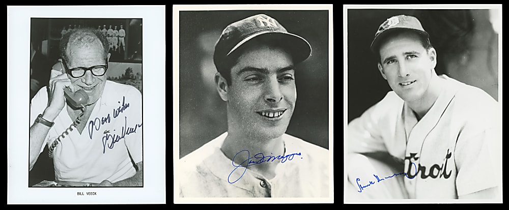 Hall of Famer Signed 8x10 Photographs (3) with DiMaggio, Greenberg & Veeck