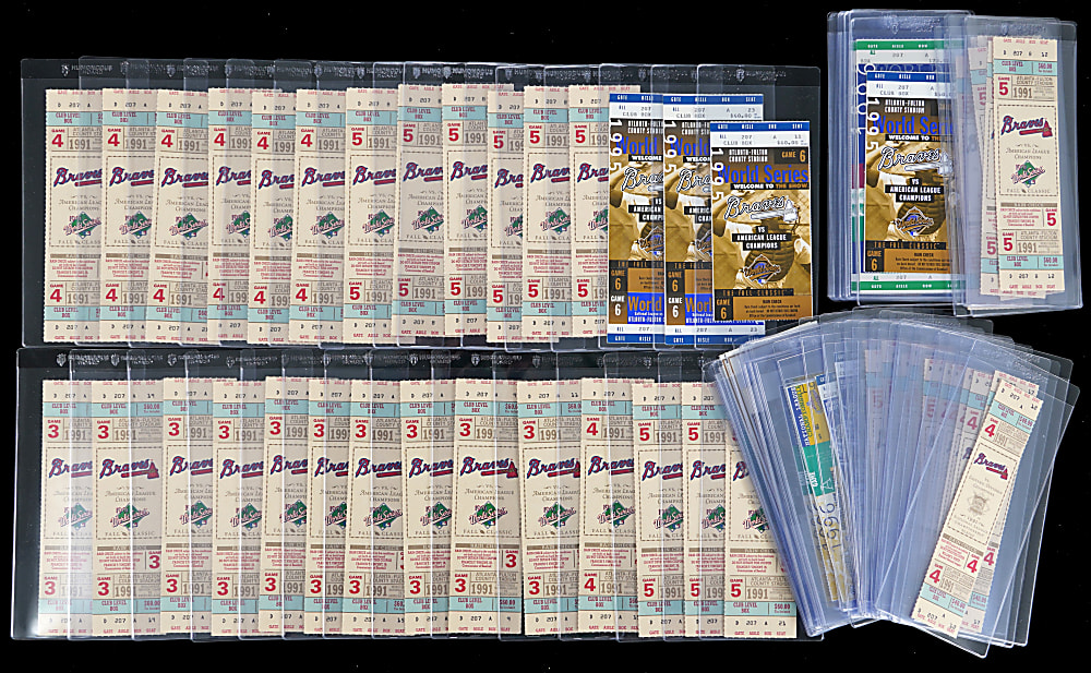 1991-1999 Hank Aaron Atlanta-Fulton County Stadium Personal Box Full Ticket Collection (103) with 46 World Series