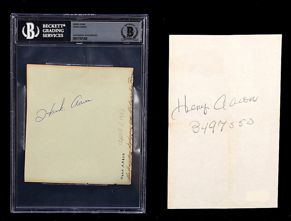 Hank Aaron Signed Flats Pair with Rare "Henry" Example - Both Beckett Authenticated