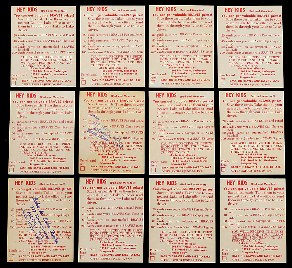 1960 Lake to Lake Dairy Milwaukee Braves Starter Set (12) with Red Schoendienst