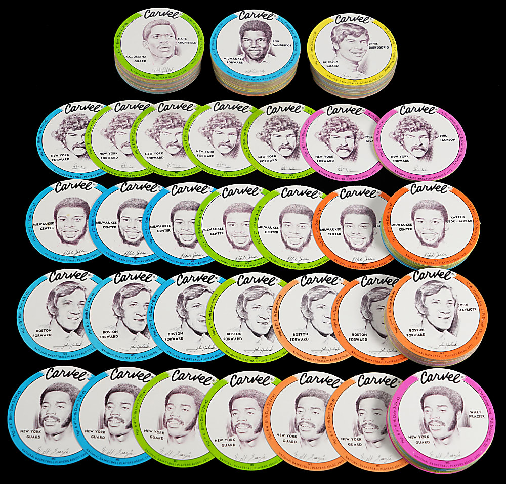 1975 Carvel Basketball Discs Hoard (875+) with 50 John Havlicek, 13 Kareem Abdul-Jabbar & 13 Complete Sets
