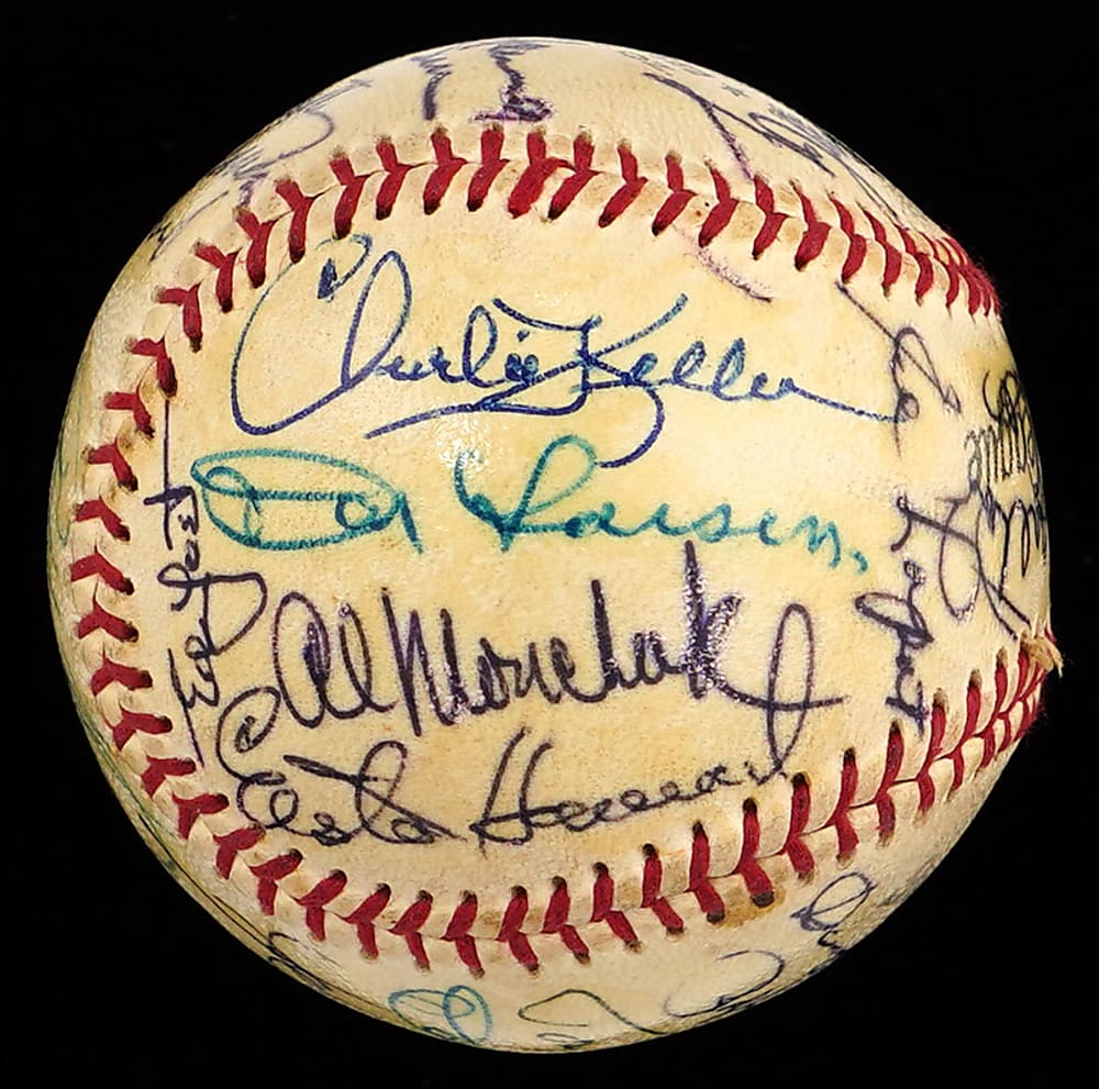 1970 Baseball Writers Association Dinner Multi-Signed Baseball with (27) Signatures Including (7) Hall of Famers : Hank Greenberg, Steve Carlton, Joe Cronin