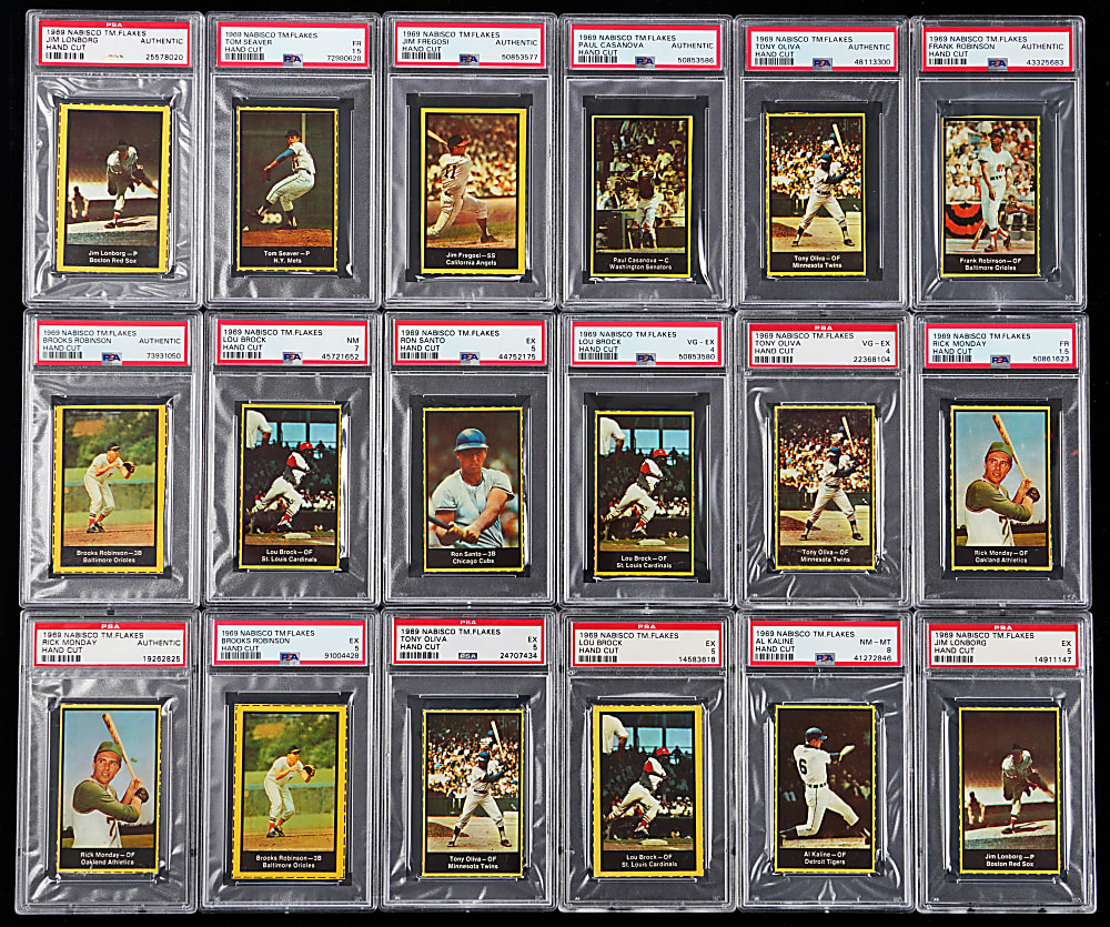 1969 Nabisco Team Flakes Collection (30) with (18) PSA Graded Plus (3) 2-Card Panels