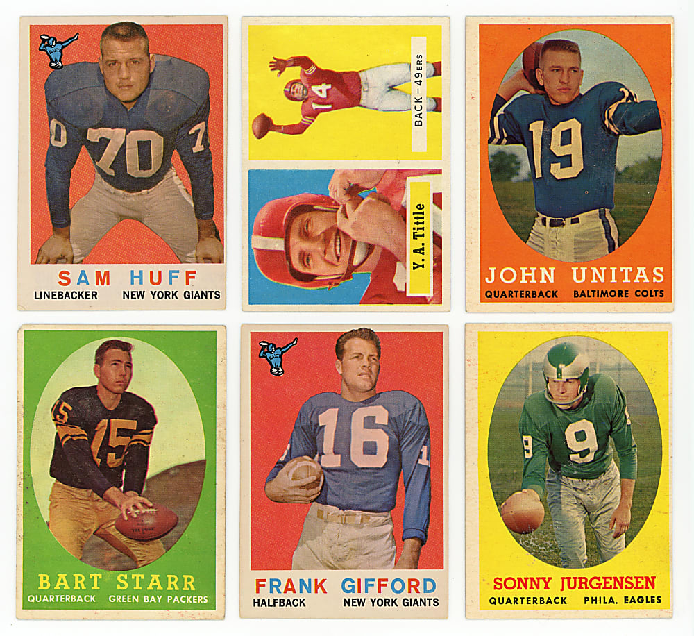 1957-1959 Topps Football Hall of Fame Group (6) with Starr, Unitas & Jurgensen RC