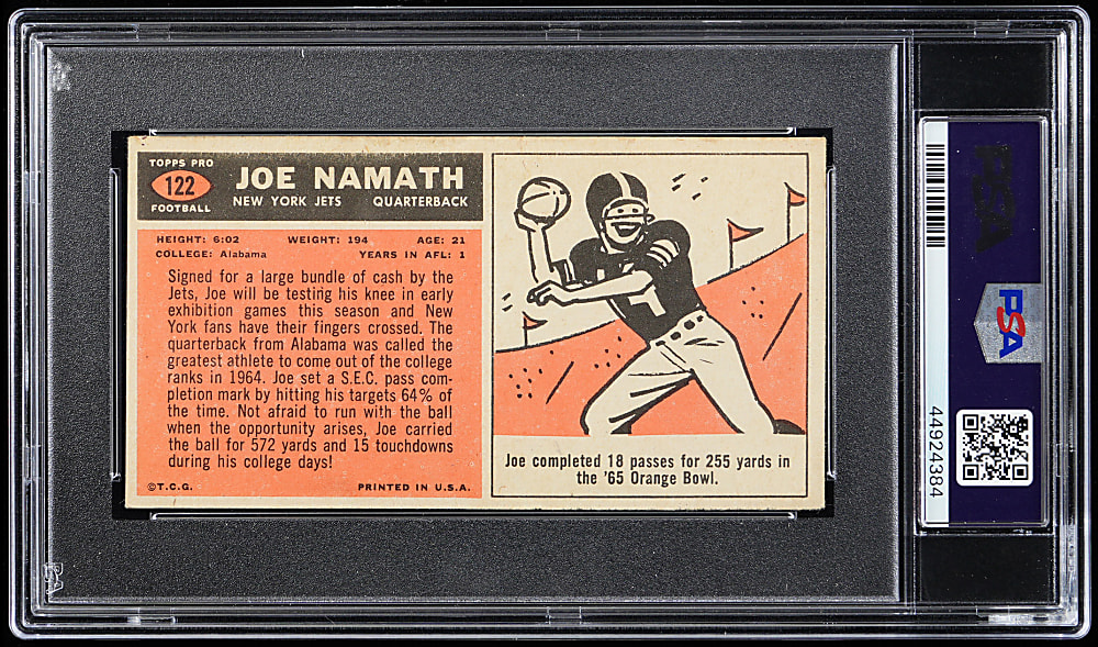 1965 Topps #122 Joe Namath Rookie Shortprint PSA EX 5