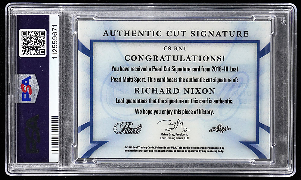 2018 Leaf Pearl Richard Nixon Authentic Cut Signature #3/15 - PSA/DNA Authentic