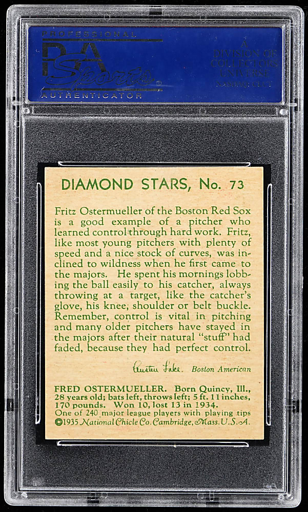 1934-1936 Diamond Stars #73 Fritz Ostermueller PSA NM-MT 8 - Only 5 Higher