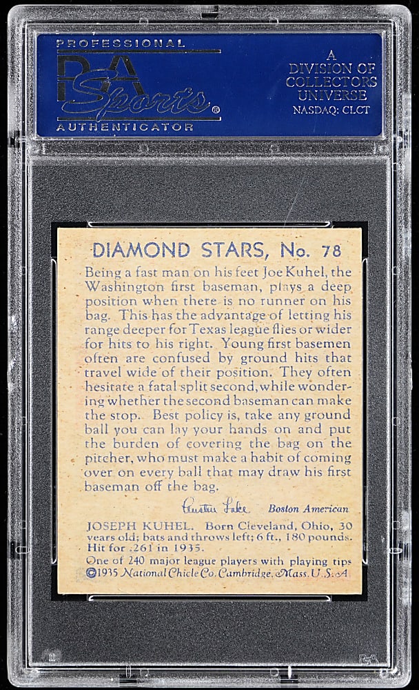1934-1936 Diamond Stars #78 Joe Kuhel PSA NM-MT 8