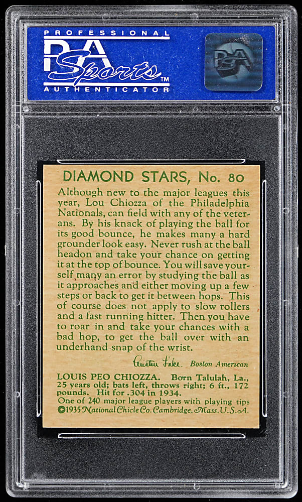 1934-1936 Diamond Stars #80 Lou Chiozza PSA NM-MT 8 - Only 3 Higher