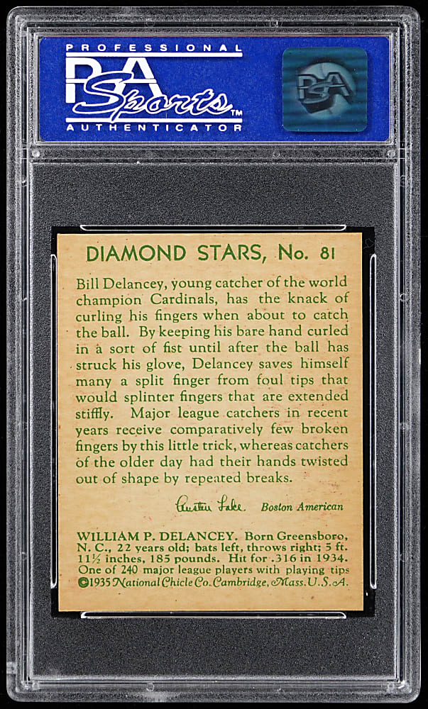 1934-1936 Diamond Stars #81 Bill DeLancey PSA NM-MT 8 - Only 2 Higher